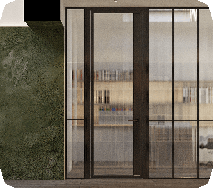 Modern glass door with frosted panels